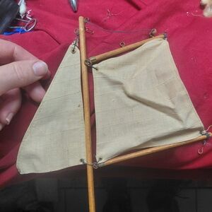 Unbranded Beige Canvas Sail Fabric with Wooden Spars - Decorative Boat Sail